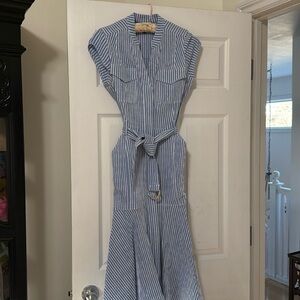 White House Black Market seersucker blue dress